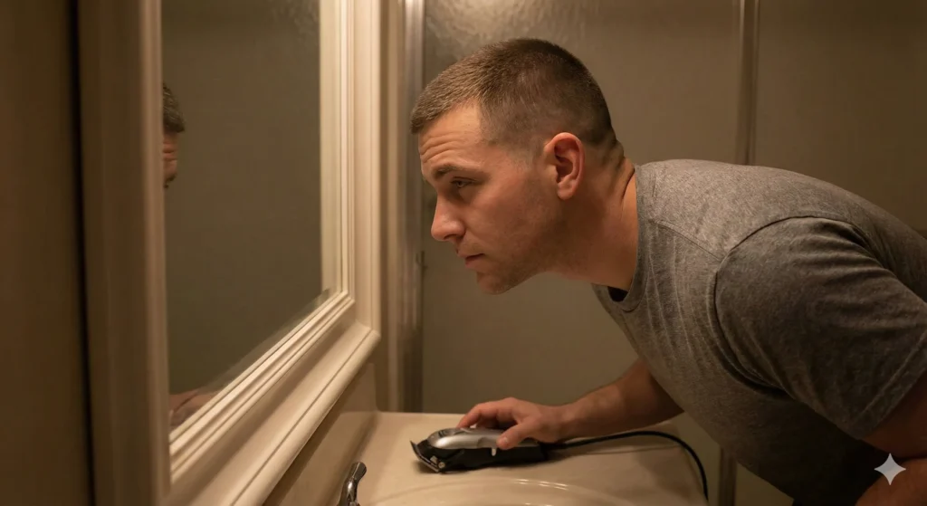 Man Checking Haircut For Mistakes In Mirror 1024x559