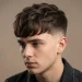 Front view of a man with a low blowout taper haircut featuring voluminous textured fringe and clean tapered sides