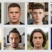 Various men's haircuts including short, medium, and long styles for different face shapes and hair types.