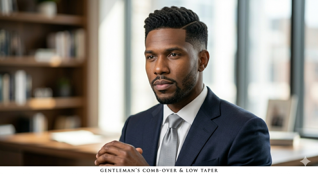 A neat and professional low taper fade haircut suitable for office and formal business environments.