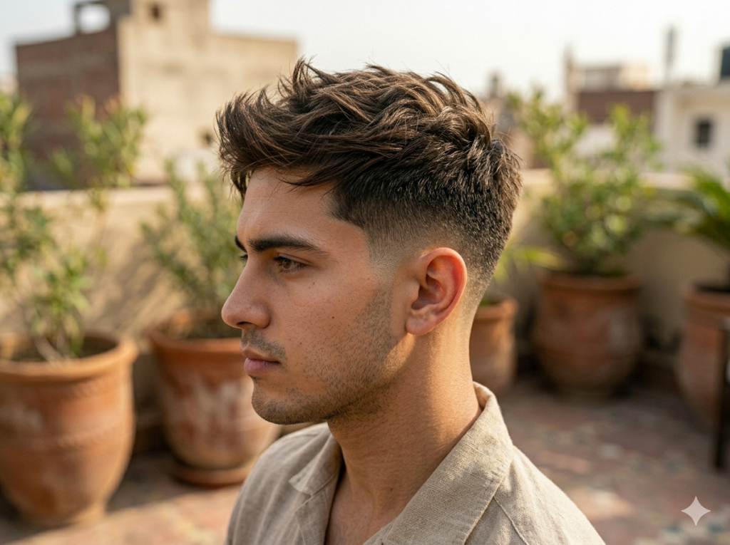 Low Taper Fade for Summer: Stay Cool and Look Sharp Man with natural wavy hair texture on top and a clean low taper fade on the sides.